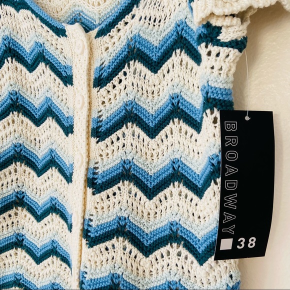 New Broadway 38 crochet knit striped boho button down sweater blouse zigzag top - Picture 6 of 8
